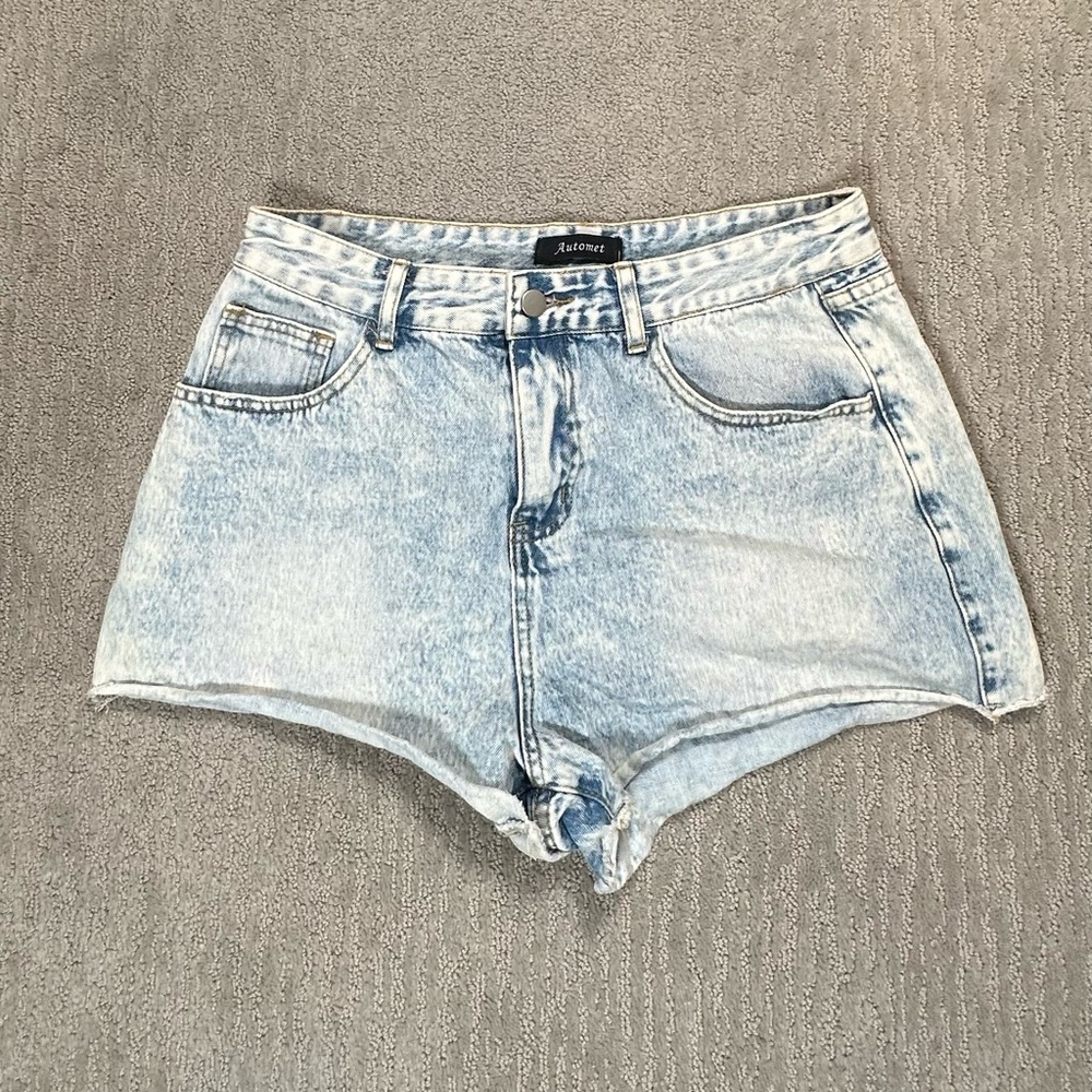 Light Blue Denim High-Waisted Cutoff Shorts